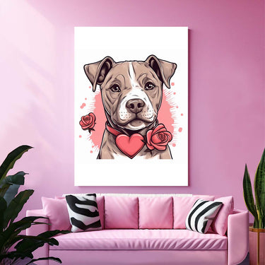 Cute Valentine Puppy Heart, Valentine Dog Canvas Print, Cute Pit Pull Love Canvas Wall Art, Valentine's Dog Painting, Valentine's Canvas, Pet Lover, Valentines Gift